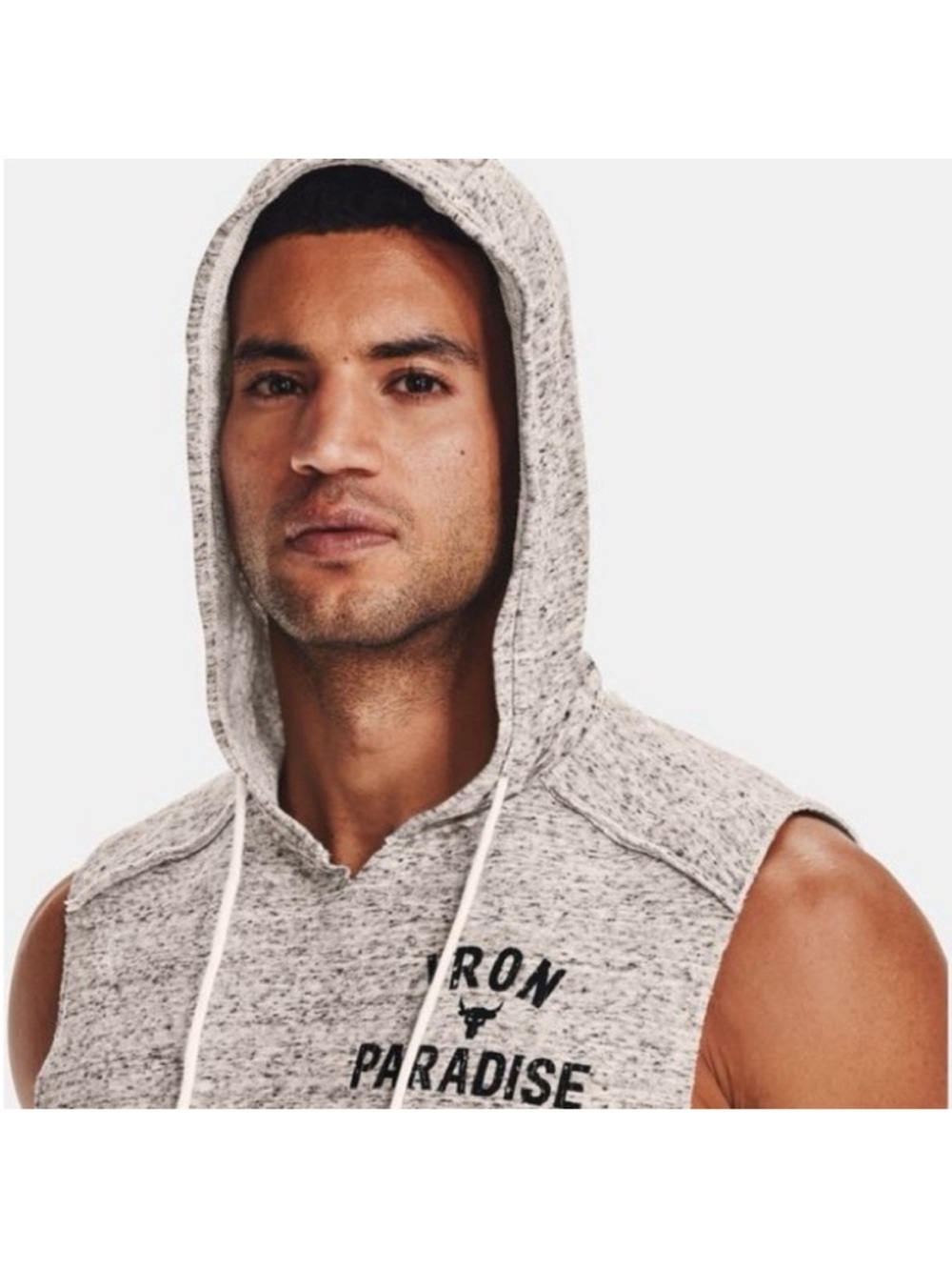 Under Armour Sleeveless Hooded Muscle Tee - Light Heather Gray Project Rock Sz L
